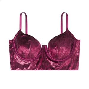 Victoria’s Secret sexy shimmer velvet long bra bustier burgundy 36C